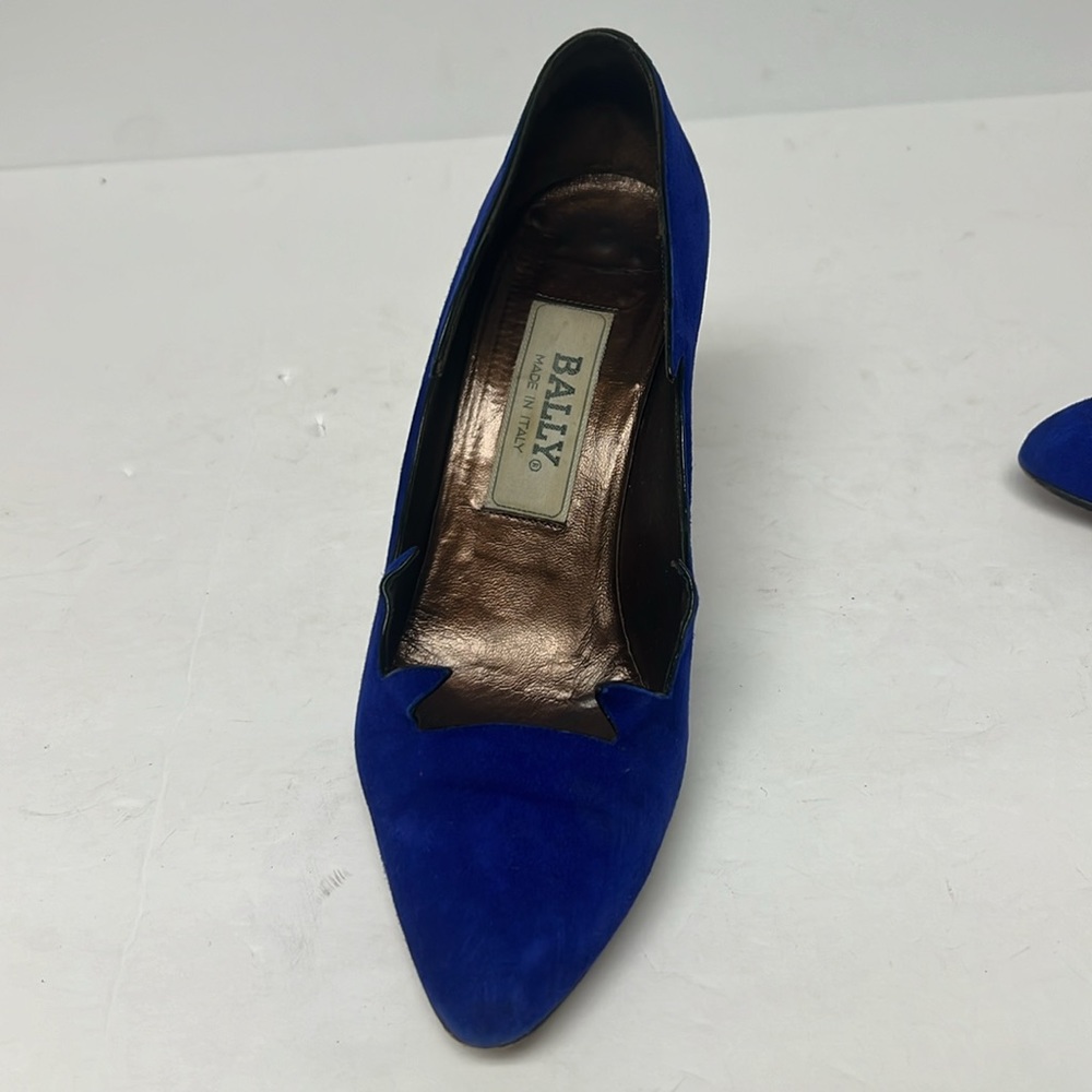 Vintage Bally Blue Suede Flame Pointed Toe High Heel Rare Pump Sz 6.5 - Picture 11 of 13